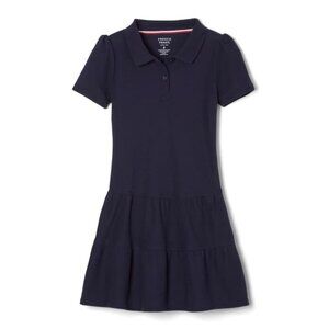 French Toast SZ9018 Girls Short Sleeve Ruffle Polo Dress - Navy